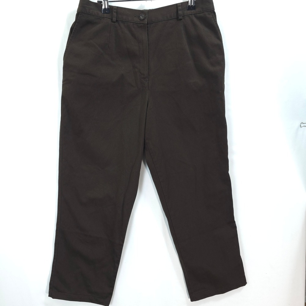 L.L.Bean Chino Pants Elastic‎ Back Brown Women 14 Petite Classic Academia